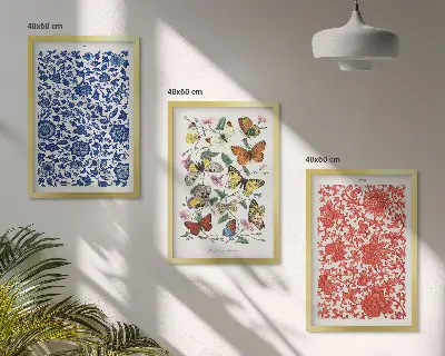 Gerahmtes Bilderset mit Vintage-Blumen- und Schmetterlings-Ornamenten