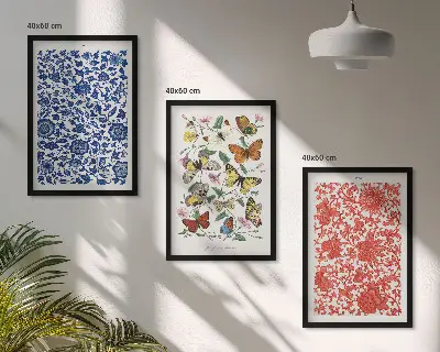 Gerahmtes Bilderset mit Vintage-Blumen- und Schmetterlings-Ornamenten