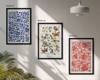 Gerahmtes bilderset Vintage-Blumen-Schmetterlings-Ornamente
