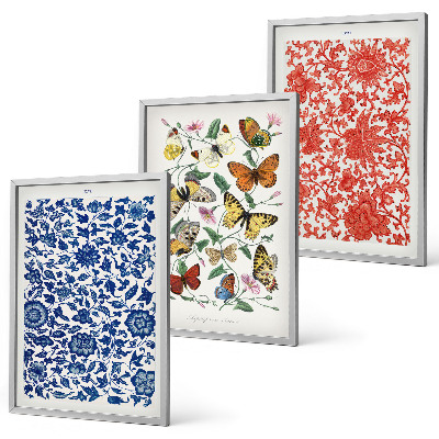 Gerahmtes bilderset Vintage-Blumen-Schmetterlings-Ornamente