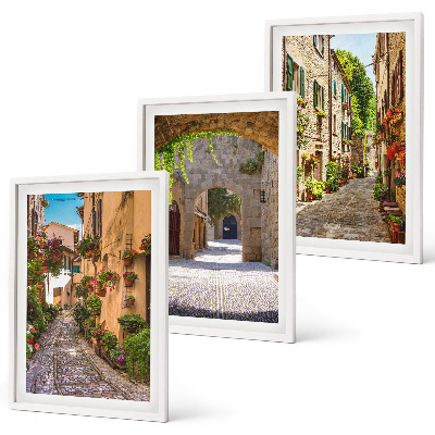 Bilder-3er-set mit rahmen Italienische Straßen, Blumen, Architektur