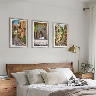 3er-Set Bilder mit Rahmen italienische Straßen, Blumen und Architektur