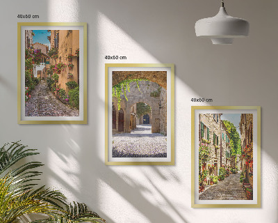 Bilder-3er-set mit rahmen Italienische Straßen, Blumen, Architektur