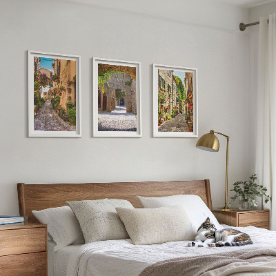 Bilder-3er-set mit rahmen Italienische Straßen, Blumen, Architektur