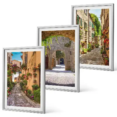 3er-Set Bilder mit Rahmen italienische Straßen, Blumen und Architektur