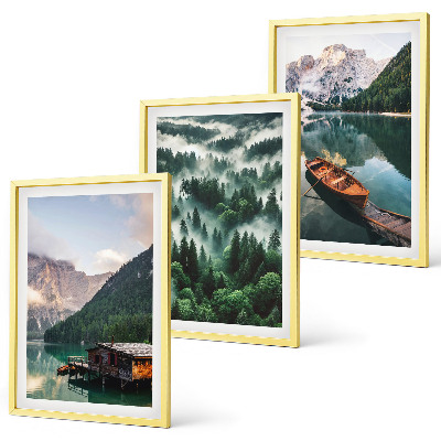 Gerahmtes bilderset Bergsee, Boot, Waldnebel