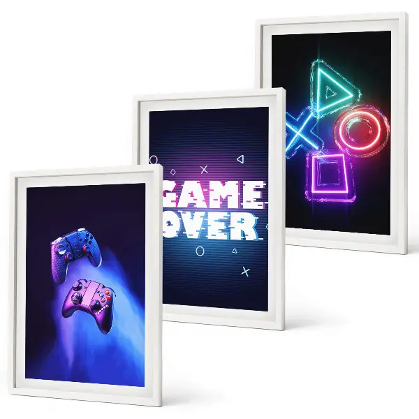 Game Over Gamepads 3er-Set Bilder mit Rahmen