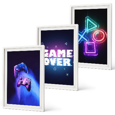 Bilder-3er-set mit rahmen Game Over Gamepads