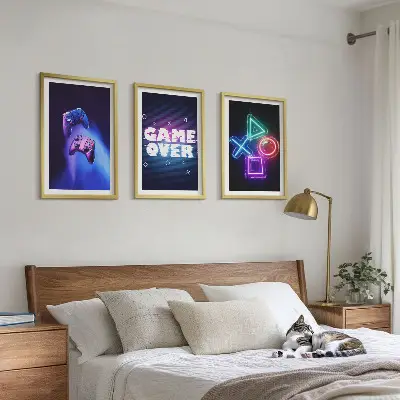 Game Over Gamepads 3er-Set Bilder mit Rahmen