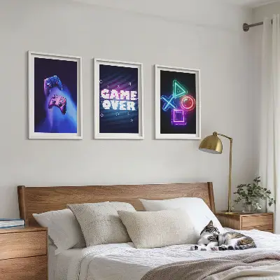 Game Over Gamepads 3er-Set Bilder mit Rahmen