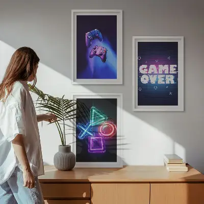 Game Over Gamepads 3er-Set Bilder mit Rahmen