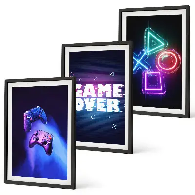 Game Over Gamepads 3er-Set Bilder mit Rahmen