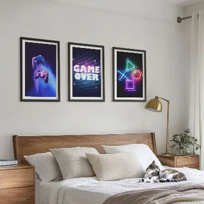 Game Over Gamepads 3er-Set Bilder mit Rahmen