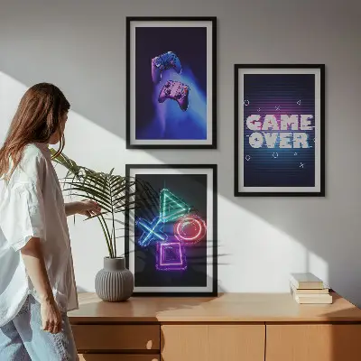 Game Over Gamepads 3er-Set Bilder mit Rahmen