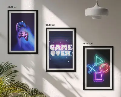Game Over Gamepads 3er-Set Bilder mit Rahmen