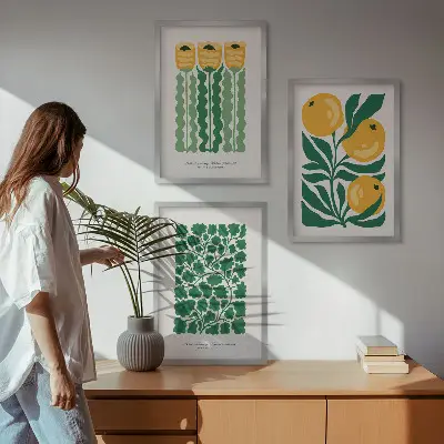 3er-Set Wandbilder mit Rahmen Pflanzenmuster mit Blüten und Blättern