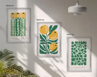 3er-Set Wandbilder mit Rahmen Pflanzenmuster mit Blüten und Blättern