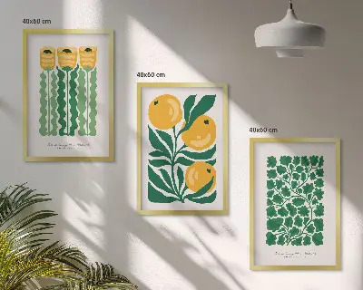 3er-Set Wandbilder mit Rahmen Pflanzenmuster mit Blüten und Blättern