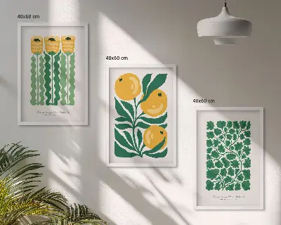 3er-Set Wandbilder mit Rahmen Pflanzenmuster mit Blüten und Blättern
