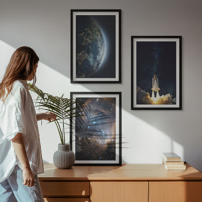 Gerahmtes bilderset Weltraum Erde Rakete Galaxie