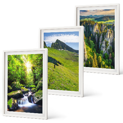 Bilder-3er-set mit rahmen Grüne Berge Wasserfallwald