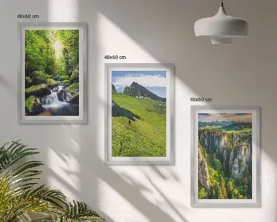 Grüne Berge Wasserfallwald Bilder-3er-Set mit Rahmen