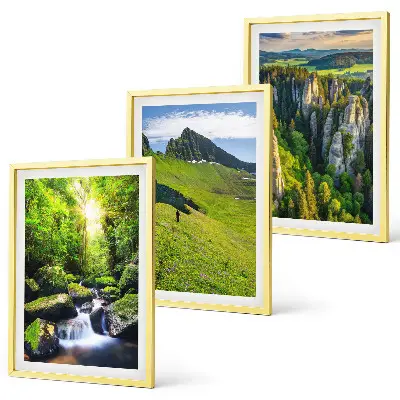 Grüne Berge Wasserfallwald Bilder-3er-Set mit Rahmen