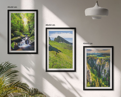 Bilder-3er-set mit rahmen Grüne Berge Wasserfallwald