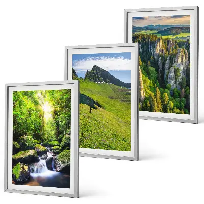 Grüne Berge Wasserfallwald Bilder-3er-Set mit Rahmen