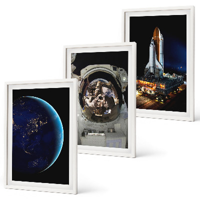 Gerahmtes bilderset Weltraum Erde Astronaut Rakete
