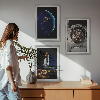 Gerahmtes bilderset Weltraum Erde Astronaut Rakete