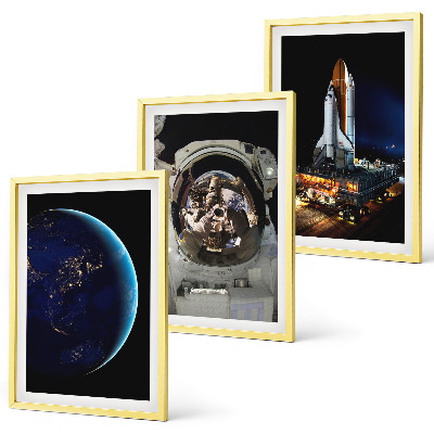 Gerahmtes bilderset Weltraum Erde Astronaut Rakete