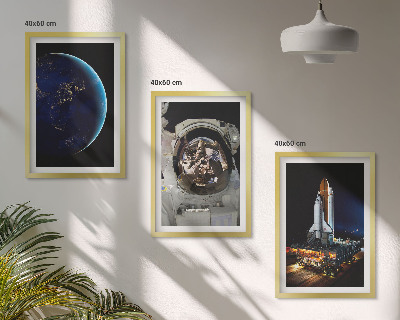 Gerahmtes bilderset Weltraum Erde Astronaut Rakete