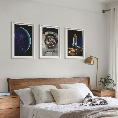 Gerahmtes bilderset Weltraum Erde Astronaut Rakete