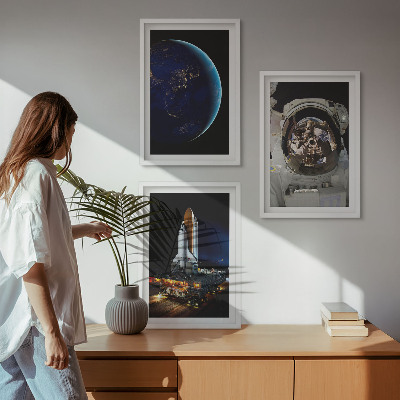 Gerahmtes bilderset Weltraum Erde Astronaut Rakete