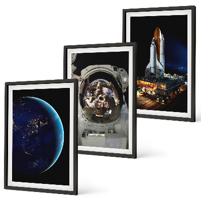 Gerahmtes bilderset Weltraum Erde Astronaut Rakete