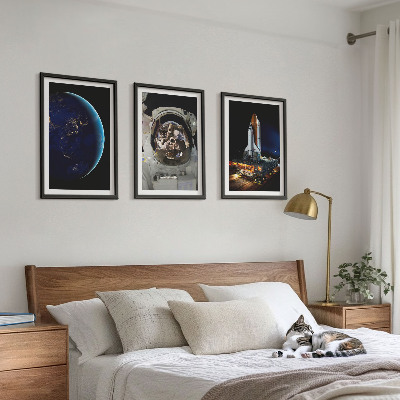 Gerahmtes bilderset Weltraum Erde Astronaut Rakete