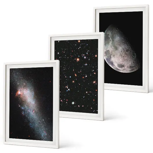 Weltraum Galaxien Sterne Mond Bilder-3er-Set mit Rahmen