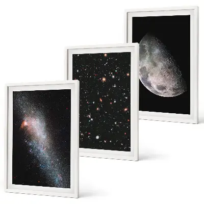 Weltraum Galaxien Sterne Mond Bilder-3er-Set mit Rahmen