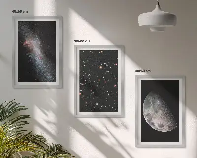 Weltraum Galaxien Sterne Mond Bilder-3er-Set mit Rahmen