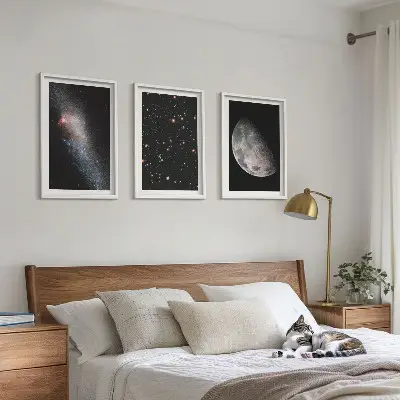 Weltraum Galaxien Sterne Mond Bilder-3er-Set mit Rahmen