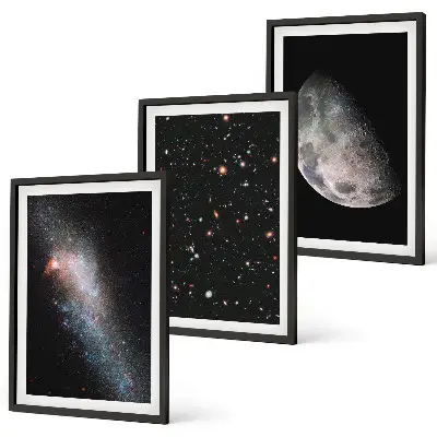 Weltraum Galaxien Sterne Mond Bilder-3er-Set mit Rahmen