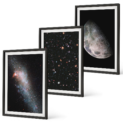 Bilder-3er-set mit rahmen Weltraum Galaxien Sterne Mond