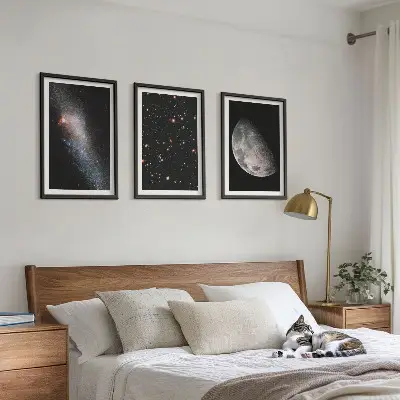 Weltraum Galaxien Sterne Mond Bilder-3er-Set mit Rahmen