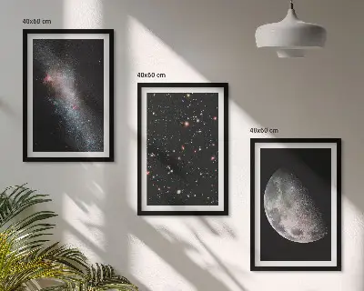 Weltraum Galaxien Sterne Mond Bilder-3er-Set mit Rahmen