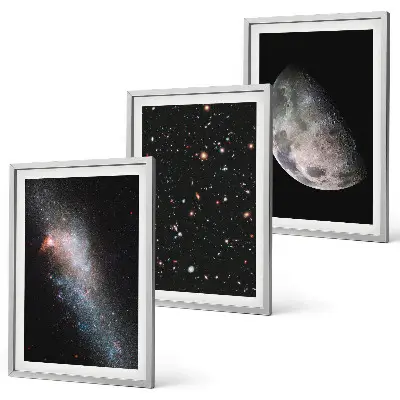 Weltraum Galaxien Sterne Mond Bilder-3er-Set mit Rahmen