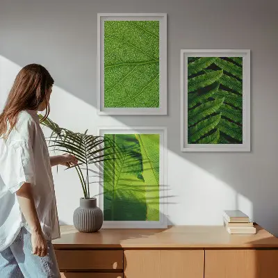 Gerahmtes Bilderset mit Makrofotografie von tropischen Blättern