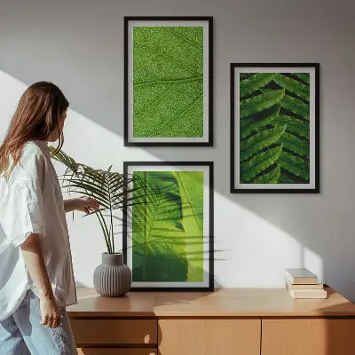 Gerahmtes Bilderset mit Makrofotografie von tropischen Blättern