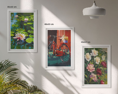 Gerahmtes bilderset Lilien im Garten, bunte Blumen