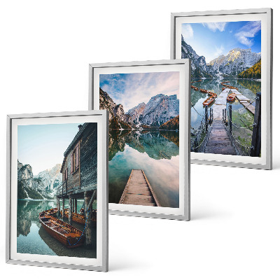 Bilder-3er-set mit rahmen See Berge Holzboote